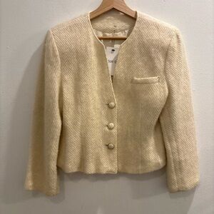 Cream Collarless Tailored Button-Front Jacket